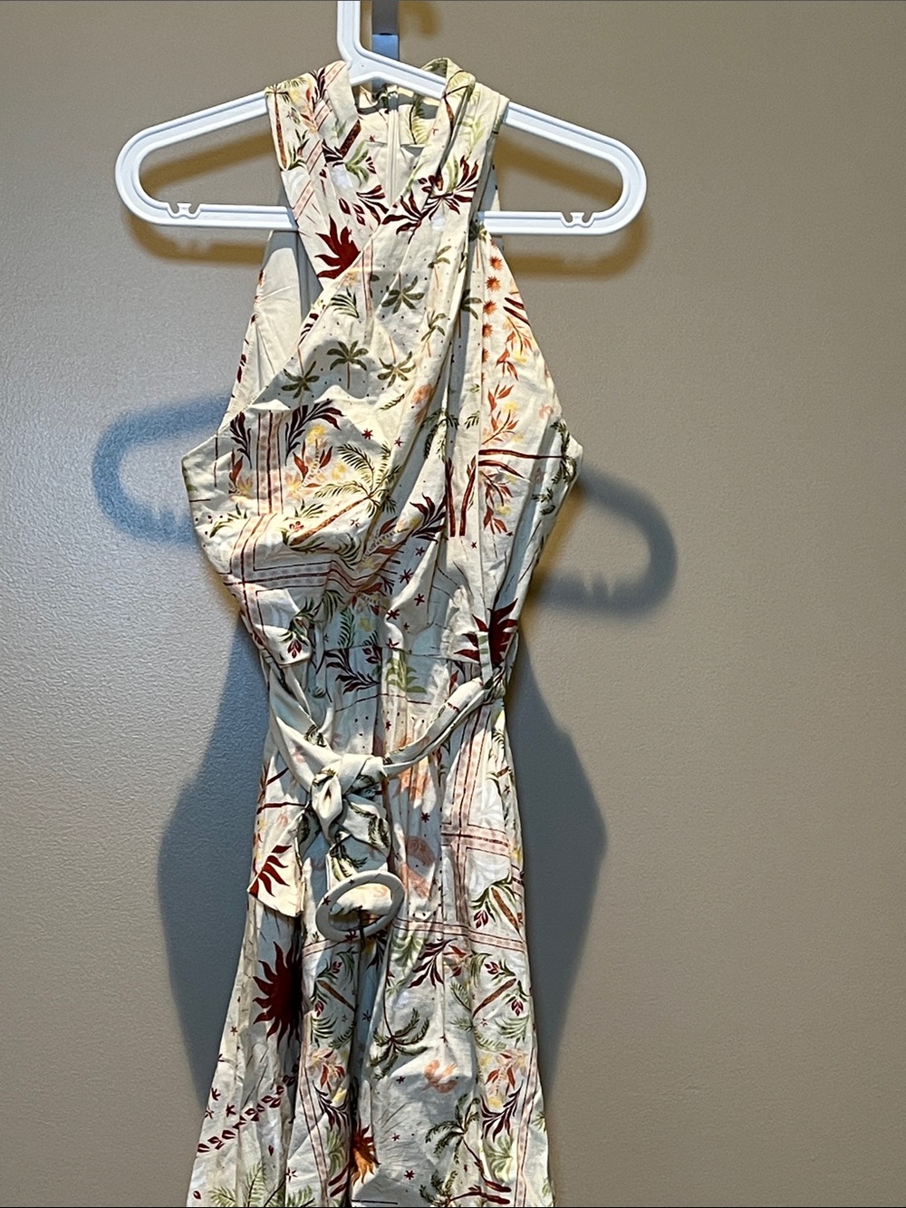 RACHEL Rachel Roy Cream One-Shoulder Floral Dress with Red & Green Print